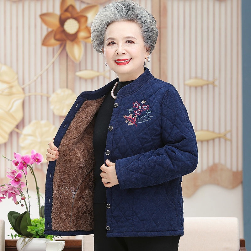 Quần áo cotton℡✁Phụ nữ trung niên và cao tuổi quần áo mùa đông bà áo khoác đệm bông vải nhung 60 tuổi 80 tuổi 80 tuổi áo