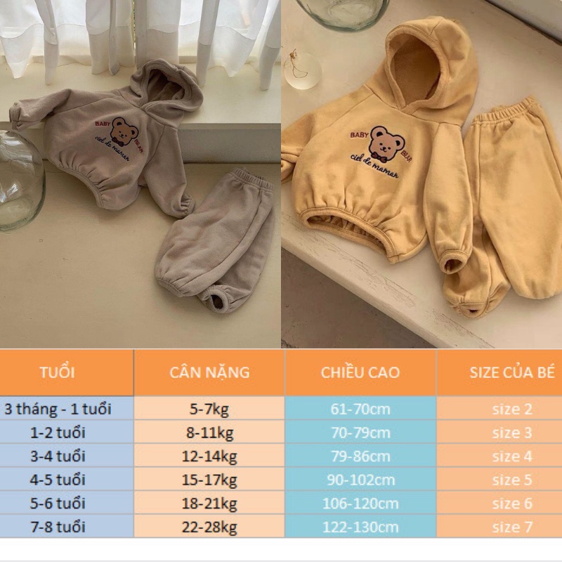 Bộ Quần Áo Hoodie Trẻ Em Chất Liệu Nỉ Bông Có Mũ Cho Bé Trai Và Bé Gái, Áo Hôdie Cho Bé Cân Nặng Từ 5-28kg BETHOKIDS