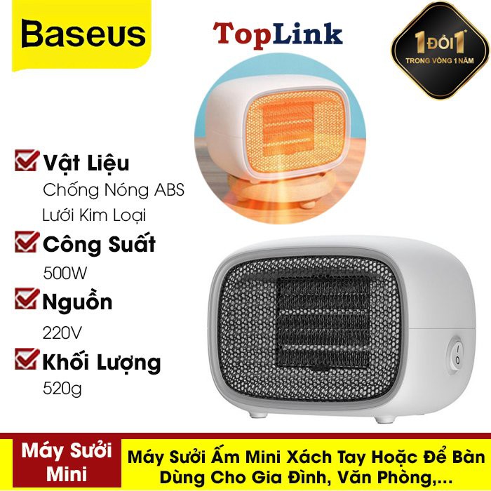 Máy Sưởi Mini - Đèn Sưởi Mini Xách Tay Công Suất 500W Dùng Cho Gia Đình Hoặc Văn Phòng Nhỏ Thương Hiệu Baseus