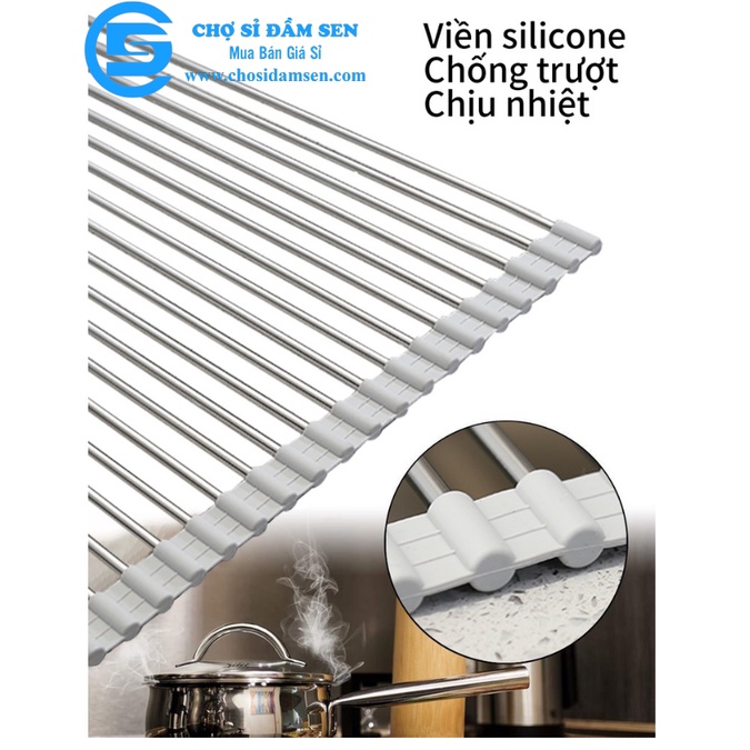 Giá thanh inox gác bồn rửa để ráo nước đa năng. Giá up chén bát, Tấm lót nồi cách nhiệt G310-GiagacBRC