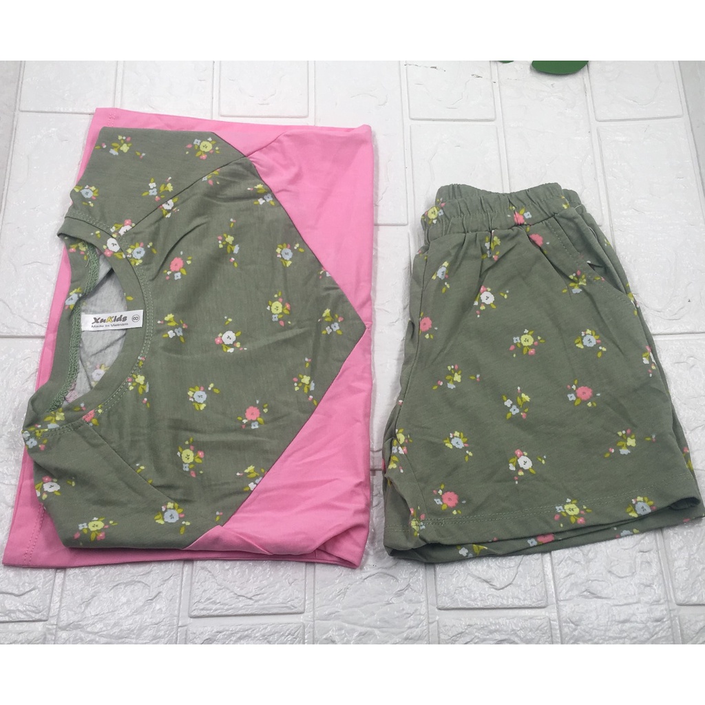 Bộ bé gái cộc tay vải xuất dư 100% cotton sz 8- 48kg