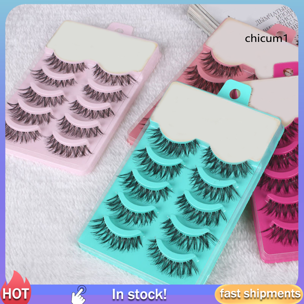 [Hàng mới về] Set 5 cặp lông mi giả cong dài trang điểm chuyên nghiệp tiện dụng