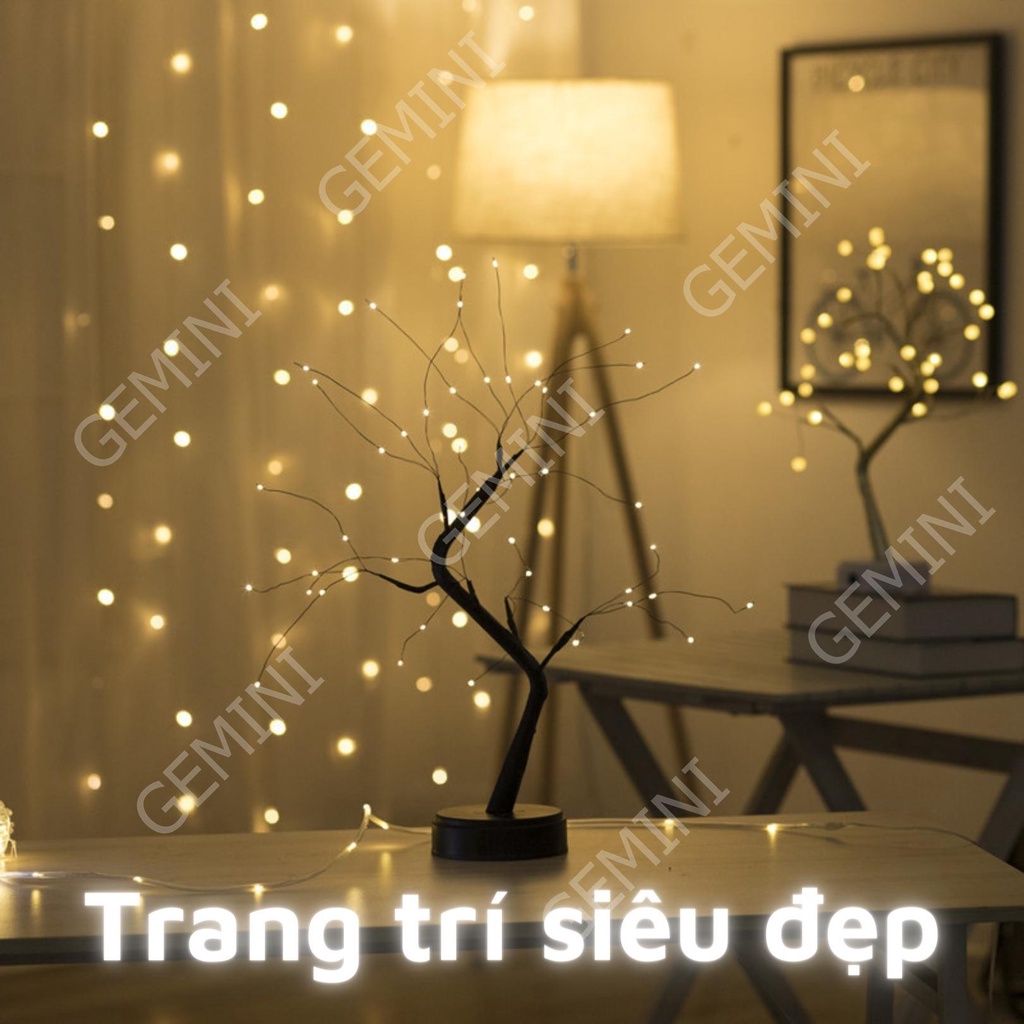 Đèn ngủ để bàn led trang trí phòng ngủ hình cây Decor 108 bóng dùng pin hoặc cắm dây USB 2 in 1 Gemini Shop