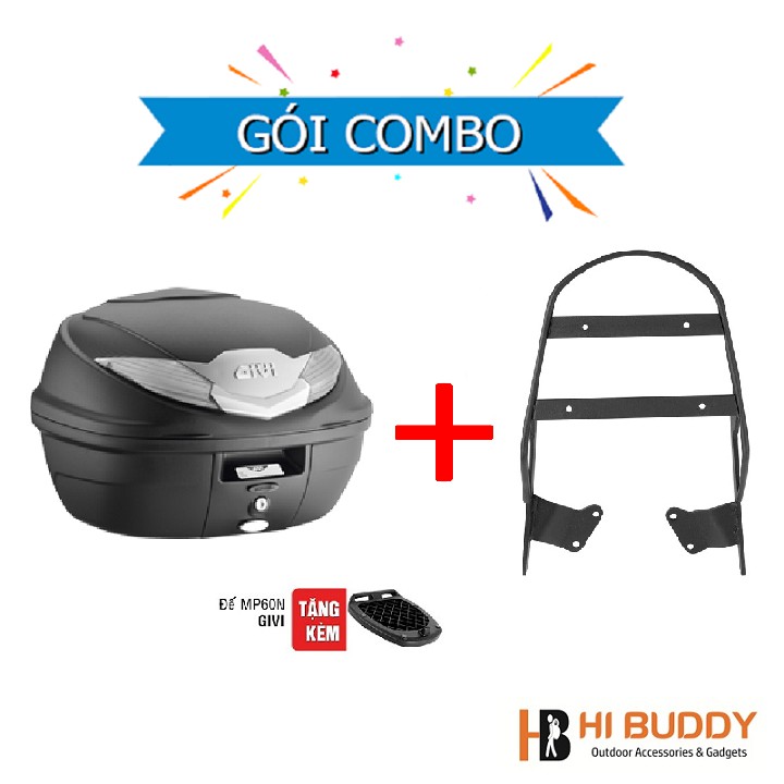 COMBO Thùng GIVI B360NT 36 lít và Baga cho các dòng xe Honda, Yamaha, Suzuki, SYM ( Kèm Đế Lắp Thùng)