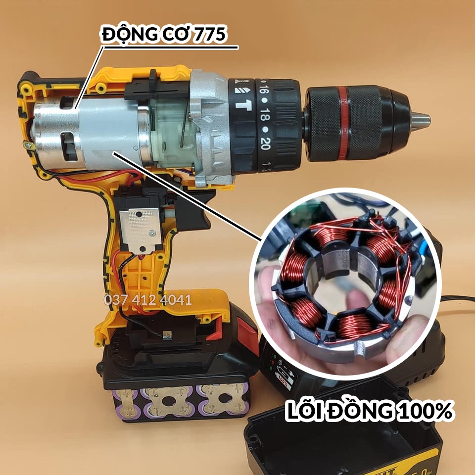 Tặng 29 Phụ Kiện - Máy Khoan Pin DeWaLT 118V 3 Chức Năng Motor 775, Auto Lock Model DCD 796, Máy Bắn Vít Cầm Tay