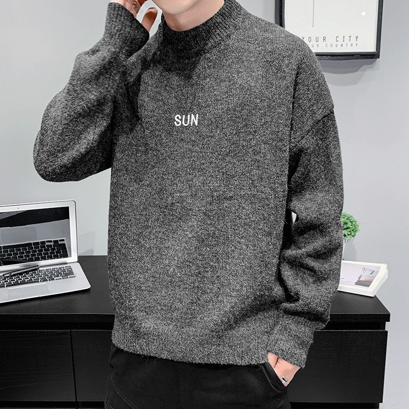 Áo Khoác Sweater Dệt Kim Dày Dáng Rộng Cổ Cao Kiểu Hàn Quốc Thời Trang Thu Đông Cho Nam