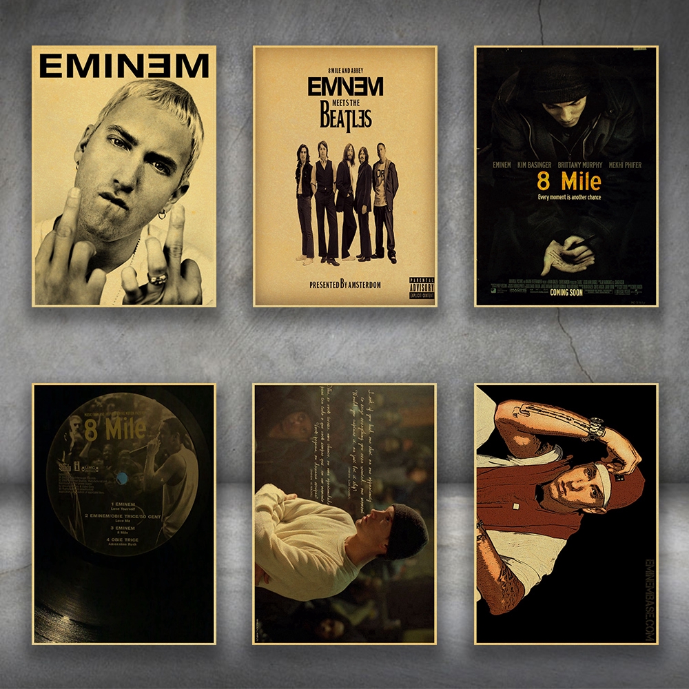 8 dặm nghệ sĩ rap retro poster poster thần rap Eminem poster giấy kraft trang trí tường áp phích