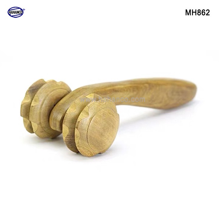 Cây lăn massage toàn thân 2 bánh gai đôi đa năng bằng gỗ thơm ❤️FREESHIP đơn > 50k❤️ chăm sóc sức khỏe /HAHANCO (MH862)