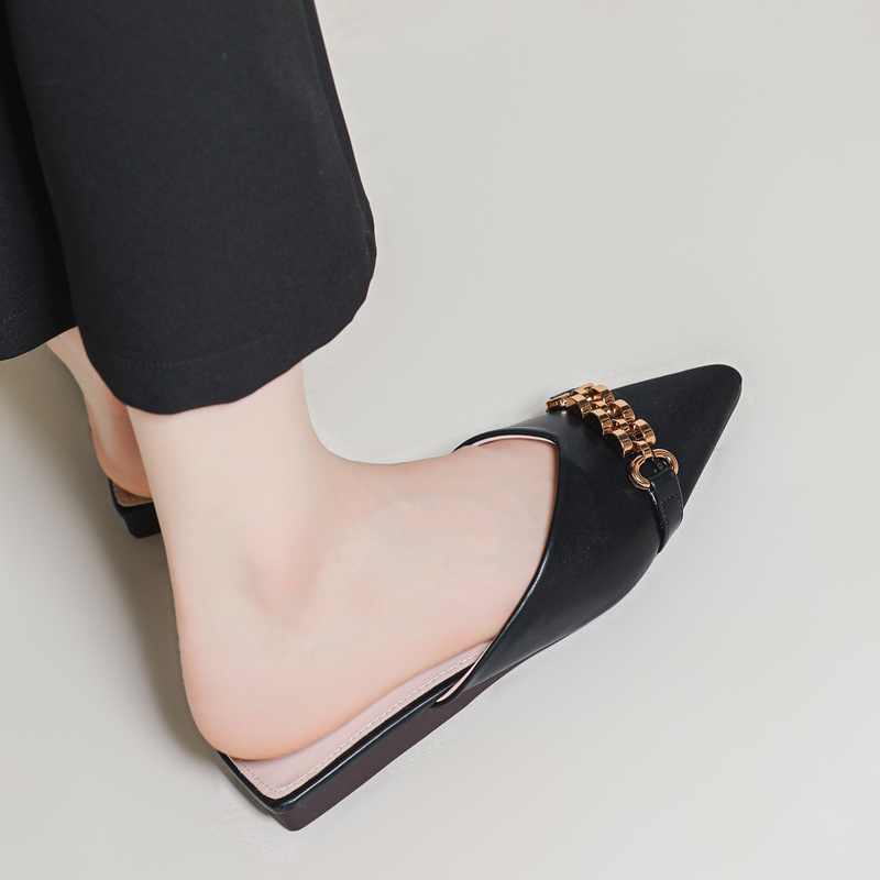 Dép Muller Mũi Nhọn Đế Bằng Phối Màu Sắc Tương Phản Thời Trang Cho Nữ Size 35-40