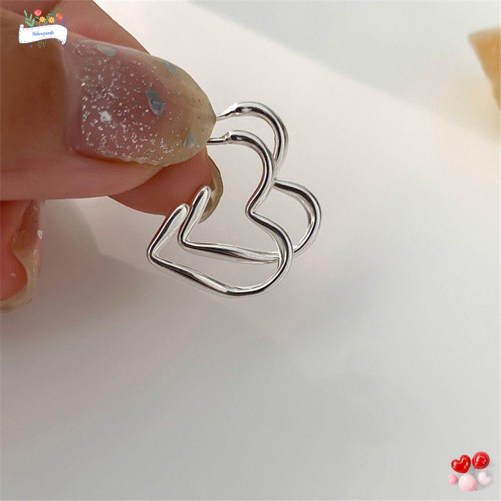 ☆Yola☆ Khuyên Tai Hình Trái Tim Mạ Bạc 925 Sang Trọng Cho Bạn Gái|Kim|Khuyên Tai Phong Cách Punk Thời Trang