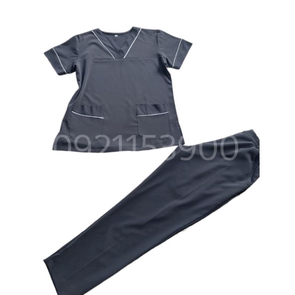 Đồng phục spa màu xám viền trắng