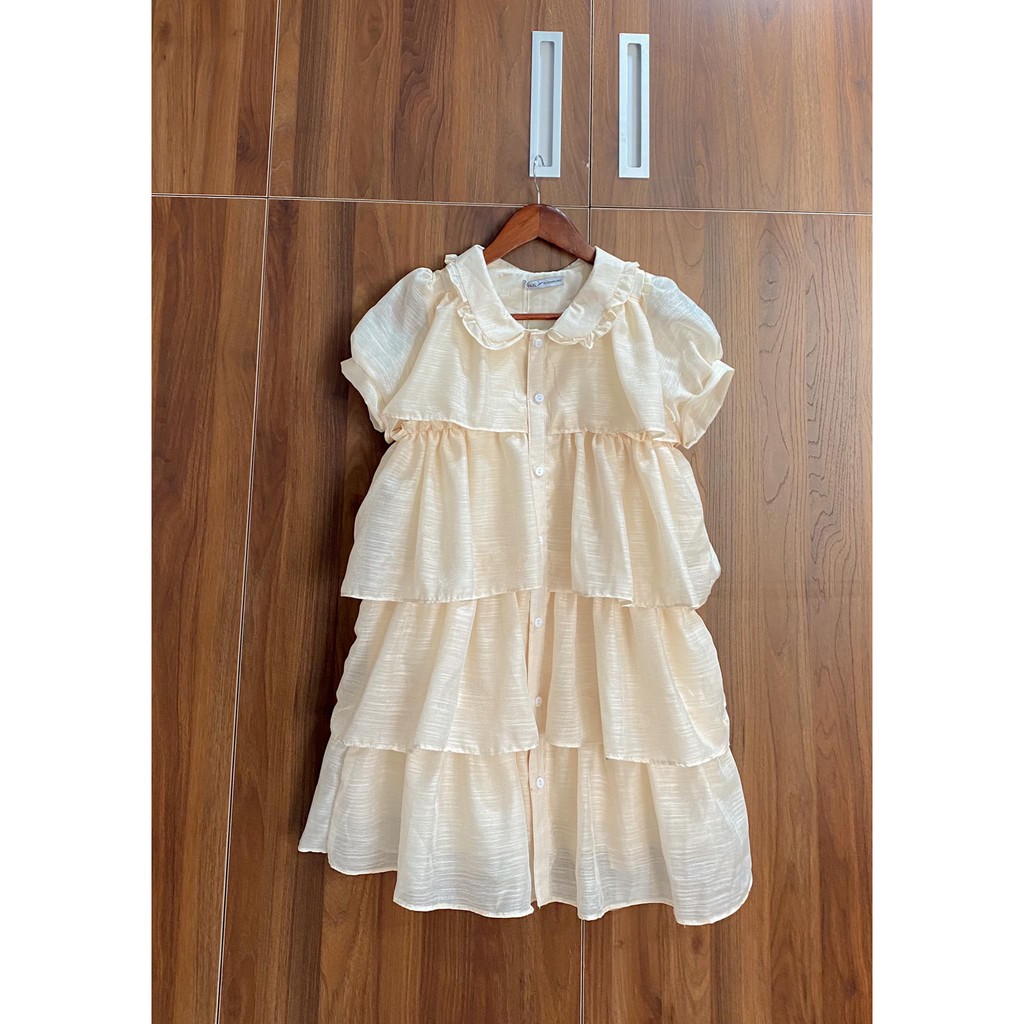 Đầm/Váy babydoll voan tơ cổ sen nude nhiều tầng, Váy tơ Lily Luta xếp tầng tiểu thư/Đầm nude tơ xước xếp tầng(Ảnh thật) | WebRaoVat - webraovat.net.vn