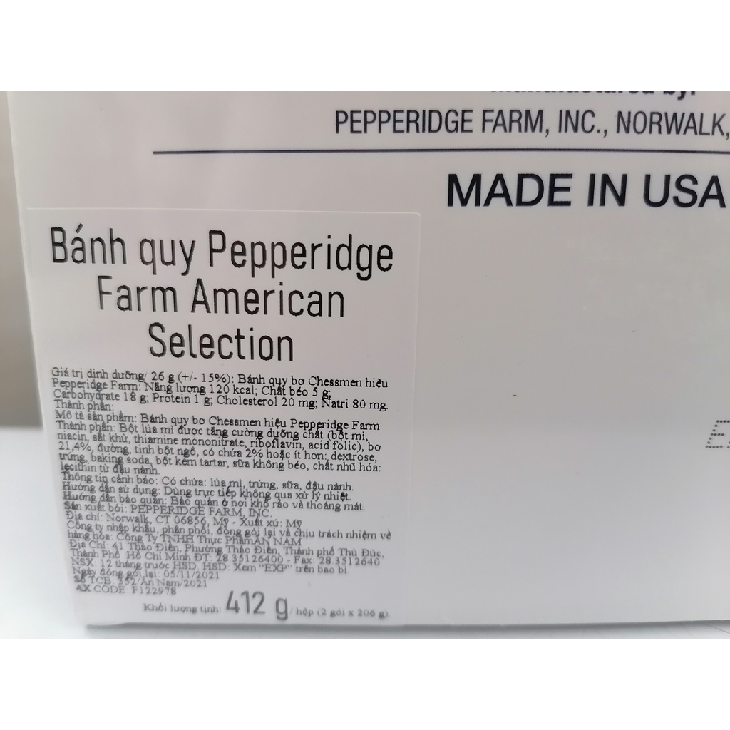 [HỘP 412g - CHESSMEN] BÁNH QUY BƠ PHÔ MAI USA [USA] PEPPERIDGE FARM Chessmen Butter