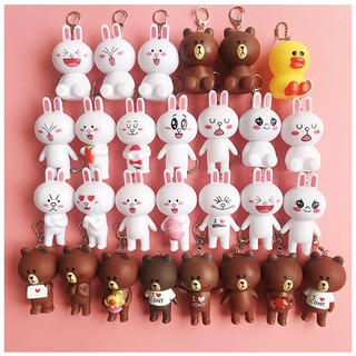 (loại to) Móc khóa hình thỏ Cony và gấu Brown-Móc khóa gấu nâu và thỏ trắng-