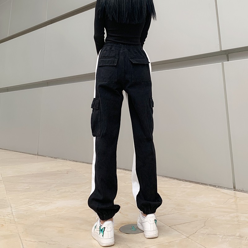 Quần thể thao ghép trắng đen lai chun co giãn cá tính HQD52 Hỉn Hỉn Store