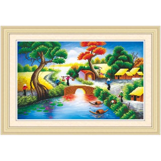 Tranh Thêu Chữ Thập 3D Sông Nước Thôn Quê 51406 (KHÁCH TỰ THÊU) KT:52X35CM