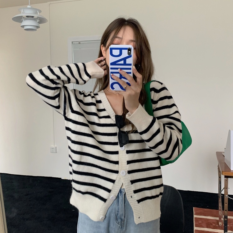 Áo khoác Cardigan nữ tay dài kẻ sọc phong cách Hàn Quốc