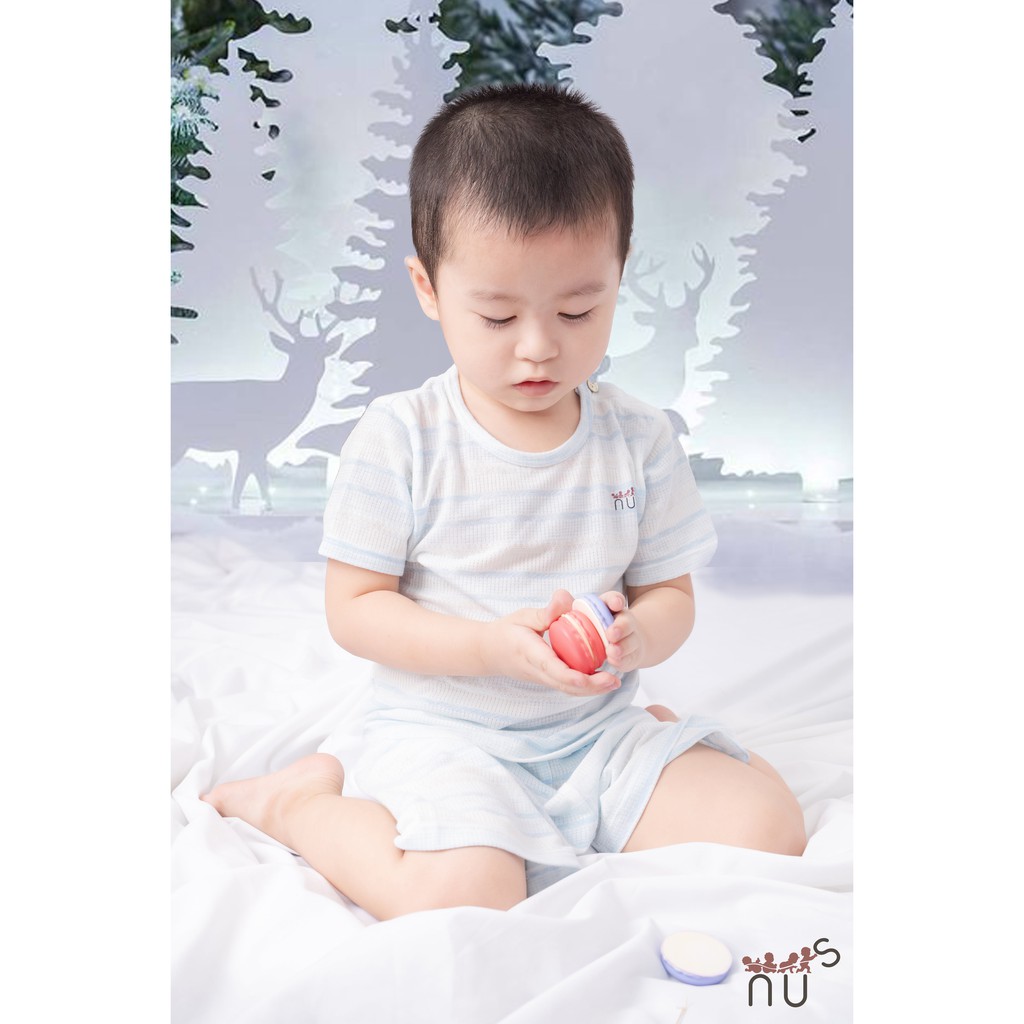 Bộ cộc cài vai cho bé trai bé gái (size từ 3 tháng đến 4 tuổi) vải sợi tre thương hiệu NUS