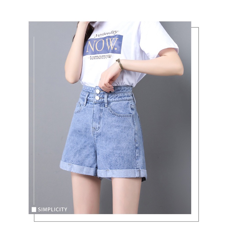 Quần Short bò Nữ Cạp Cao, Quần Shorts Jeans Nữ 2 Cúc Phong Cách Hàn Quốc | BigBuy360 - bigbuy360.vn