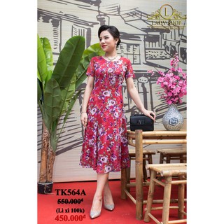 Đầm trung niên đầm Quý bà cao cấp Ladyshop Đầm xòe thun lưới ngực xếp ly dập đá pha lê TK564