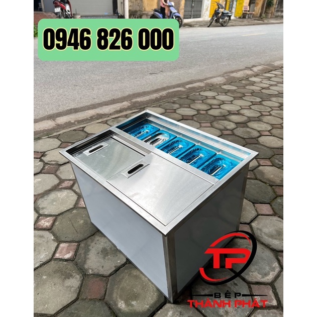 Thùng Đựng Đá Inox Kèm Khay Topping âm bàn quầy.