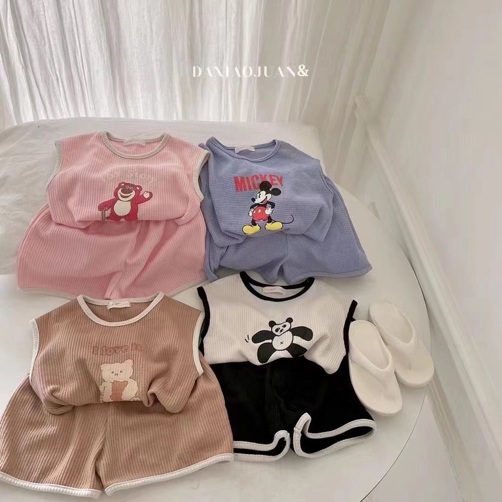 Bộ Áo Sát Nách + Quần Short Kiểu Hoạt Hình Đáng Yêu Cho Bé Trai Mùa Hè Hàn Quốc 2023