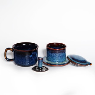 Bộ phin gốm pha cà phê xanh blue