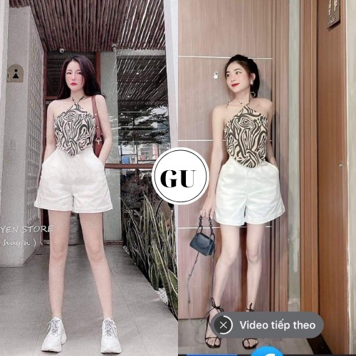 [ Có Ảnh Thật ] Bộ Yếm Vằn Quần Sooc Yếm Chất Lụa Quần Chất Umi Hot Trend GU Store