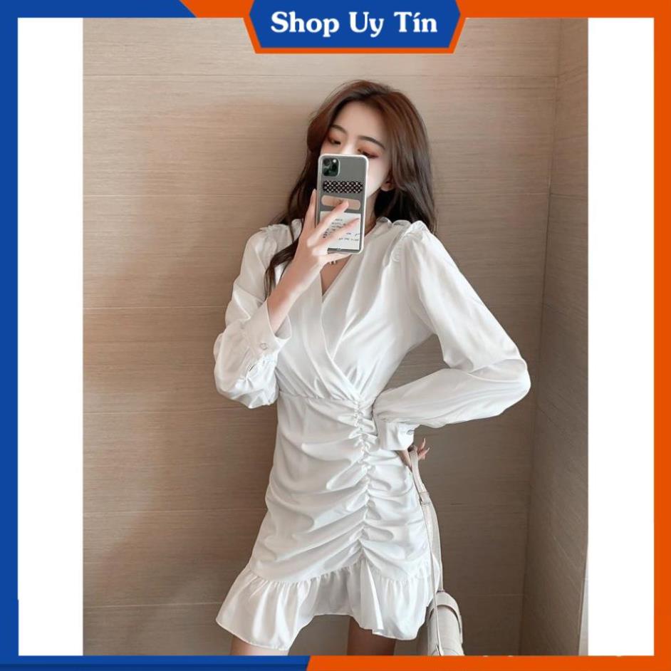 Váy Đi Dự Tiệc Cưới Sang Trọng  Đầm Công Sở Trẻ Trung Nhún Eo Ôm Body Thiết Kế Vải Lụa Thun, Màu Trắng Đen VD016 | BigBuy360 - bigbuy360.vn