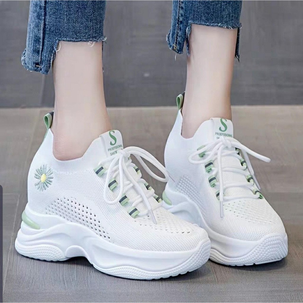 Giày thể thao nữ sneakers độn đế 7 cm phong cách Hàn Quốc chất vải lưới cực hót trend