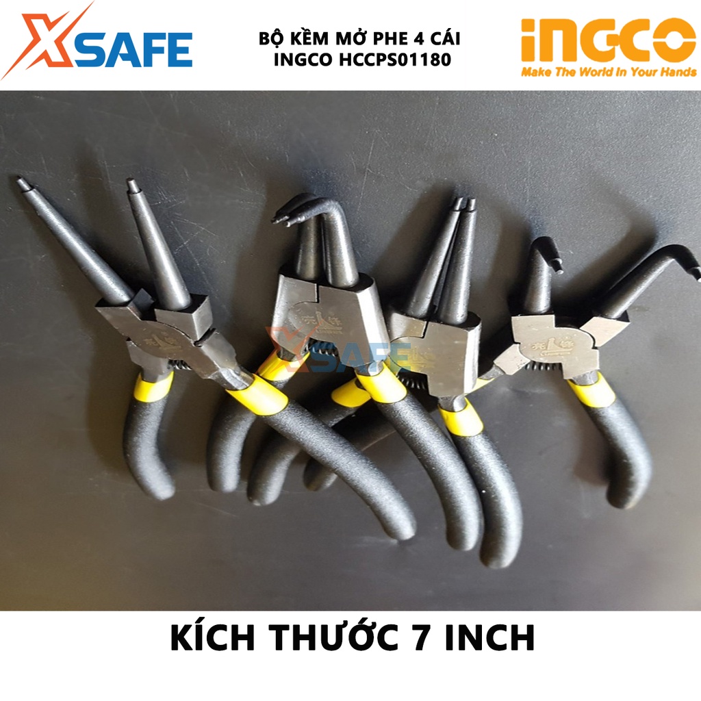 Bộ 4 kìm mở phe INGCO HCCPS01180 | Bộ kềm mở phe 4 chi tiết, quy cách 7&quot;/180mm, nhỏ gọn dễ mang theo người - [XSAFE]