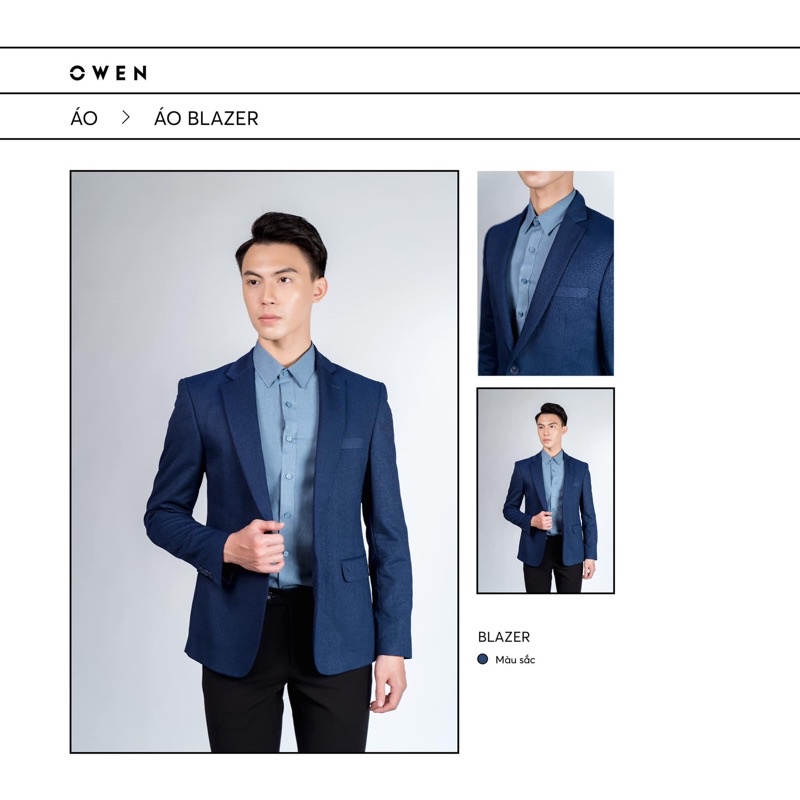 Áo blazer owen màu xanh navy kẻ regular fit vải gỗ namu cao cấp hàn quốc BL210004