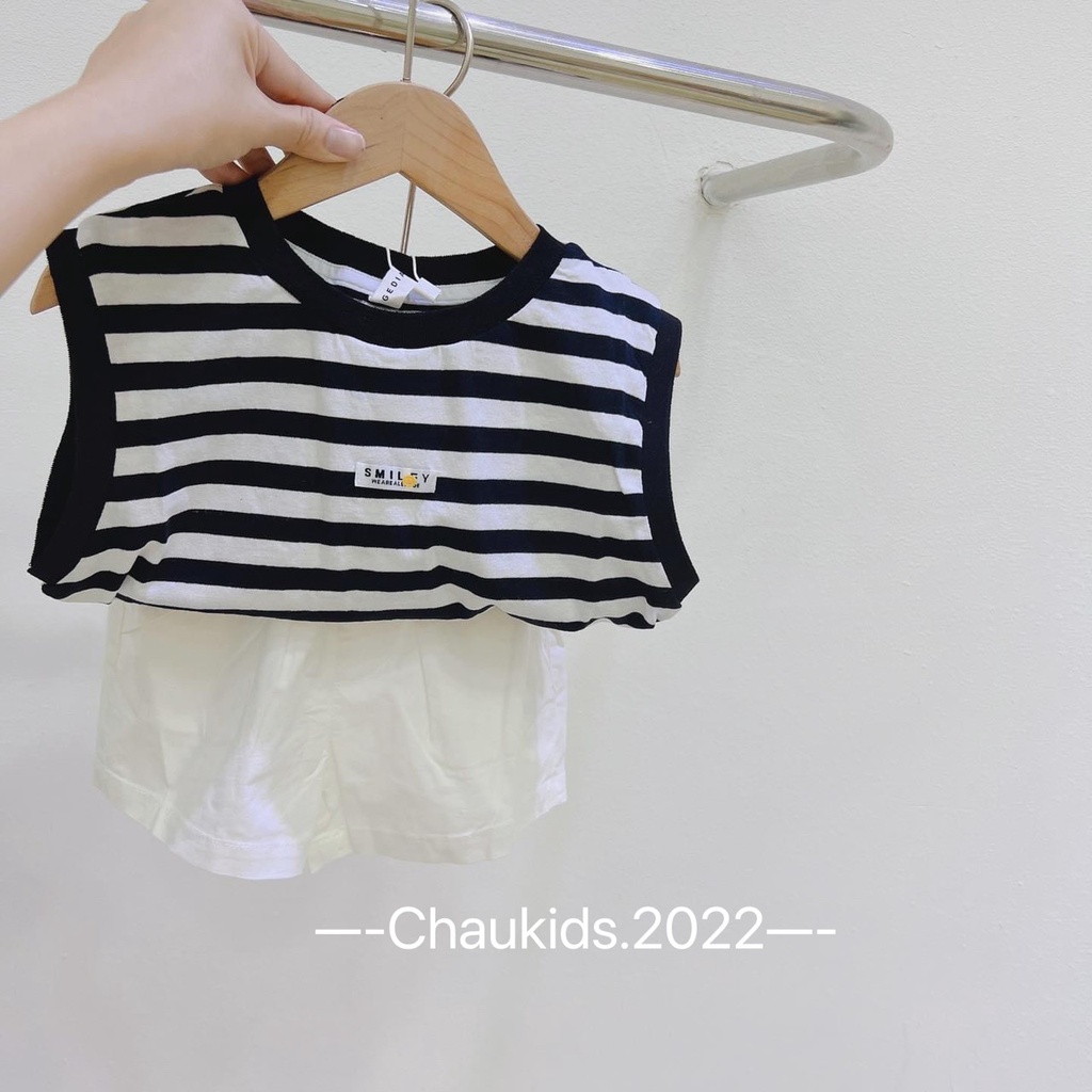 [SALE] Đồ Bộ Bé Trai Áo Kẻ Sọc Cotton Quần Trắng, Bộ Quần Áo Cho Bé Mặc Đi Chơi CK44