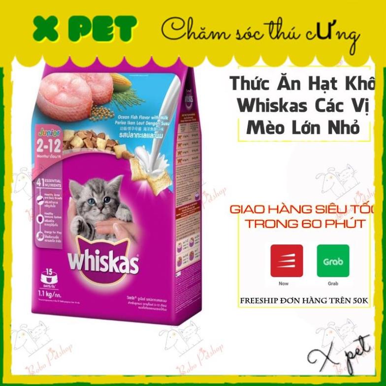 Thức Ăn Mèo Lớn Hạt Whiskas 1,2Kg, Hạt Whiskas Mèo Con 1,1Kg Đủ Vị- Bobo Pet Shop Hà Nội