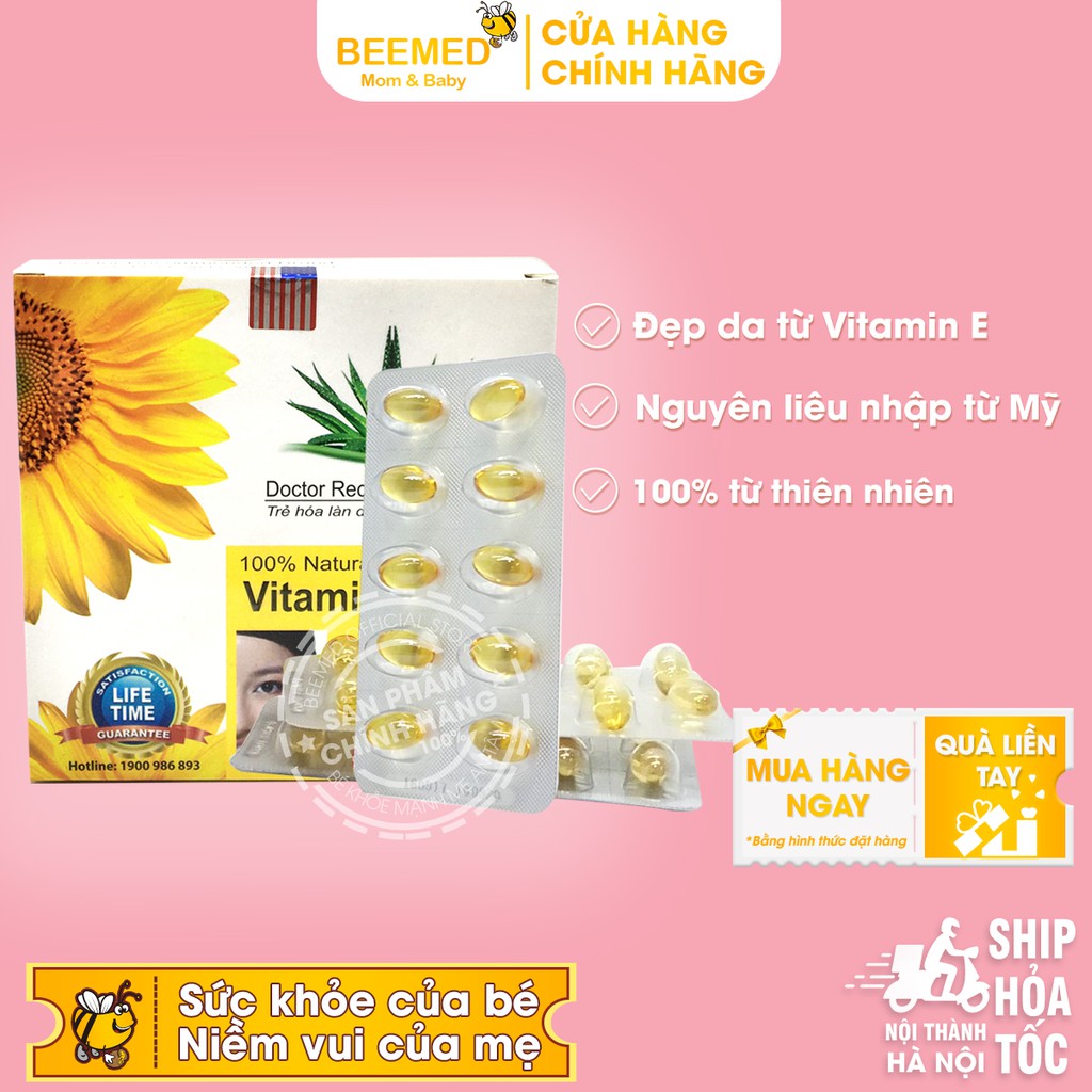 Viên uống Vitamin E 400 Giúp làm đẹp da nguyên liệu từ thiên nhiên - Hộp 100 viên Chính hãng