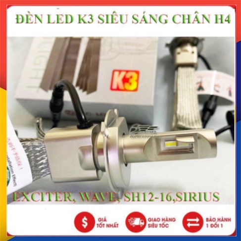 Đèn pha led K3 chân H4 lắp xe máy, oto siêu sáng- giá 1 bóng loại 38w