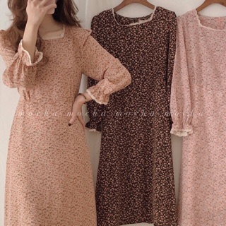 VÁY HOA NHÍ XINH XẮN ĐẦM VINTAGE DÀI TAY HÀN QUỐC