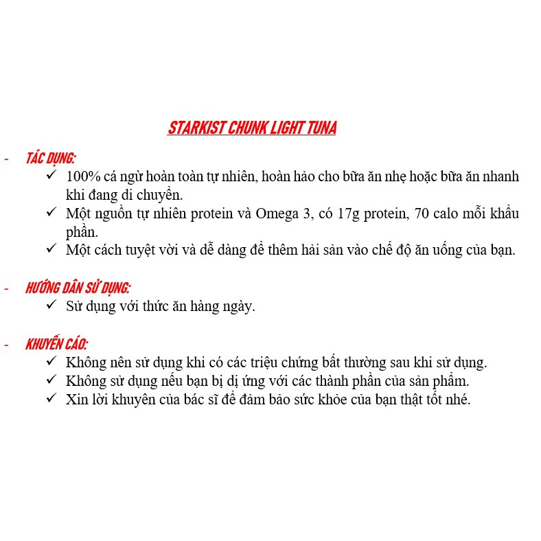 [DATE 08/2023] STARKIST CHUNK LIGHT TUNÀ  74GR