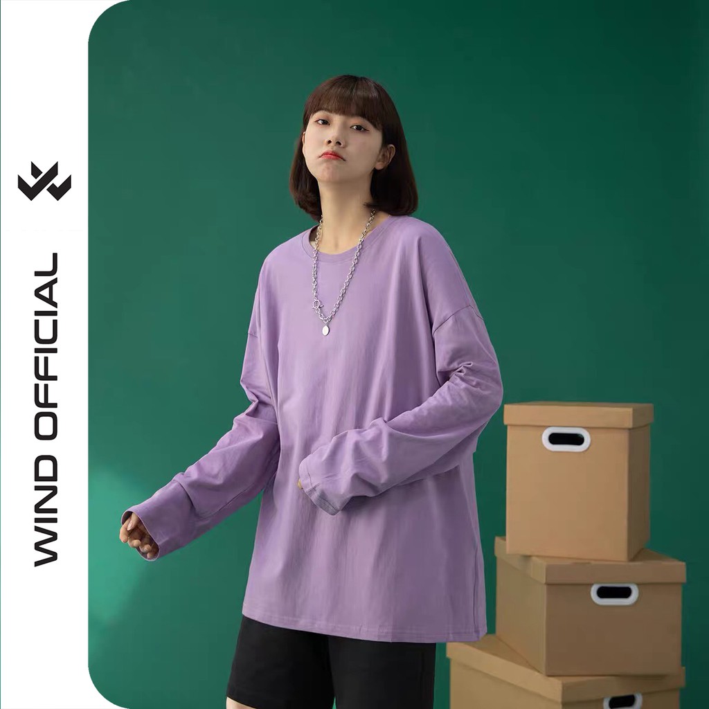 [Mã FAMAYWA2 giảm 10K đơn 50K] Áo thun tay dài unisex phông form rộng Trơn nam Trơn nữ oversize ulzzang Wind