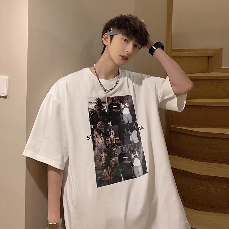 Áo Thun Dáng Rộng In Chữ Phong Cách Nhật Hàn Thời Trang Mùa Hè Cho Nam Cỡ M-8XL