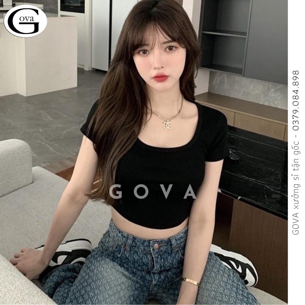 Áo Croptop CỔ VUÔNG TRƠN TAY NGÁN Thun Borip  Kiểu Sexy Nữ, Áo Thun Ôm Body Đẹp GOVA