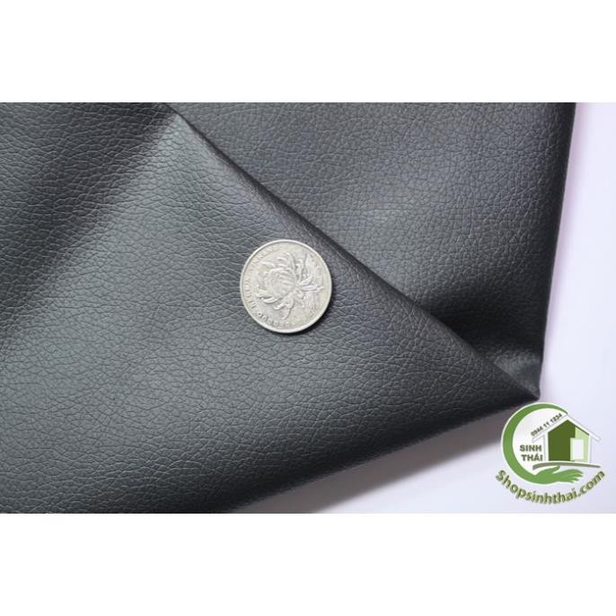 Vải da simili PVC - vải giả da may túi, làm dép, bọc ghế sofa -  màu đen có vân