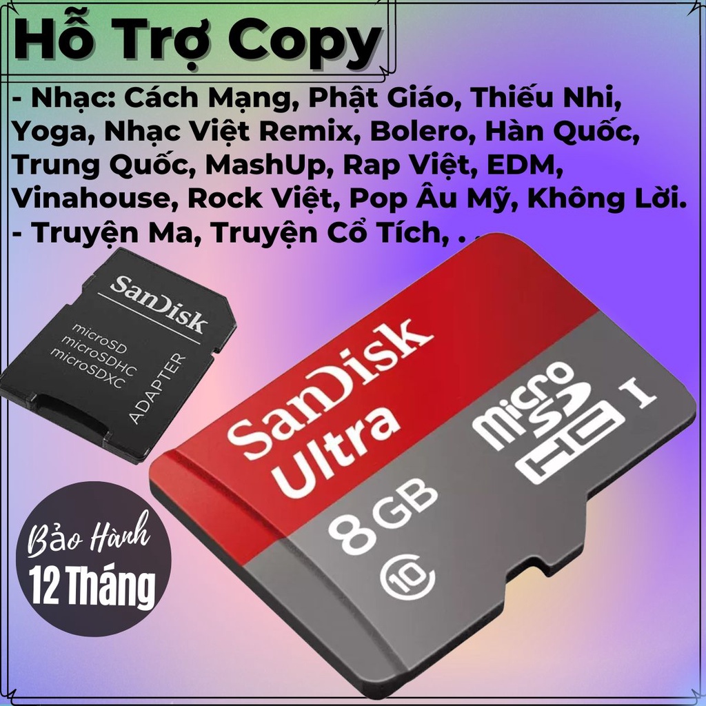Thẻ nhớ MicroSD 8GB Ultra Class 10 – Tốc Độ 100MB/s Cho Camera Điện Thoại, Loa Đài