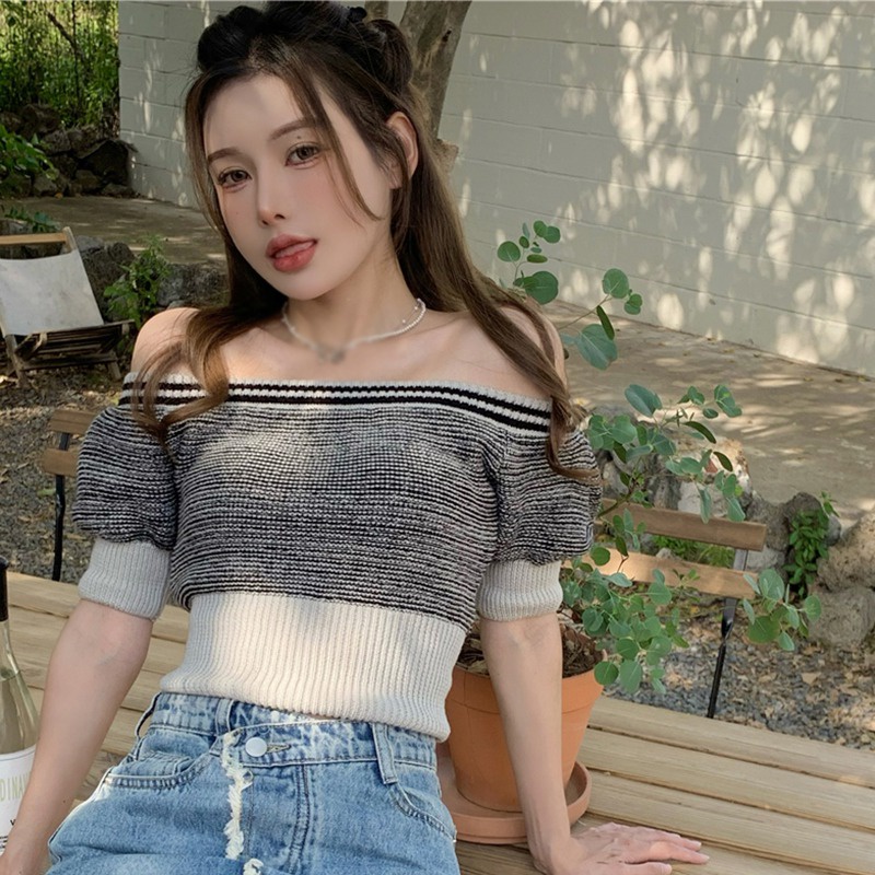 Áo Dệt Kim Trễ Vai Phong Cách Hàn Quốc Quyến Rũ Cho Nữ