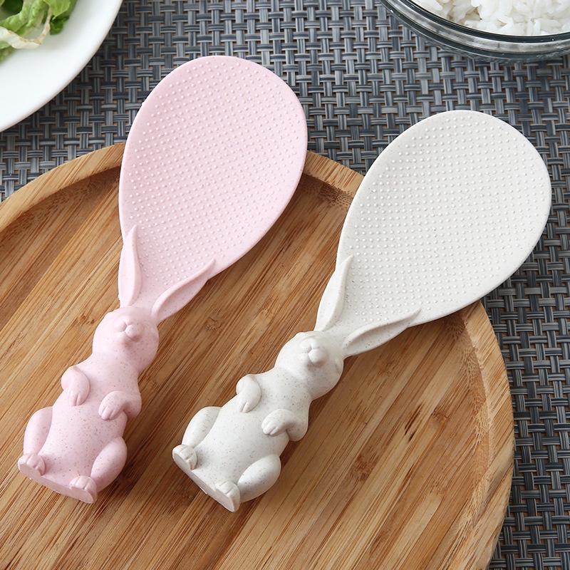 Muỗng Múc Xới Cơm Có Đế Đứng Hình Chú Thỏ Chất Liệu Nhựa Lúa Mì Thiên Nhiên Happy Home 1977