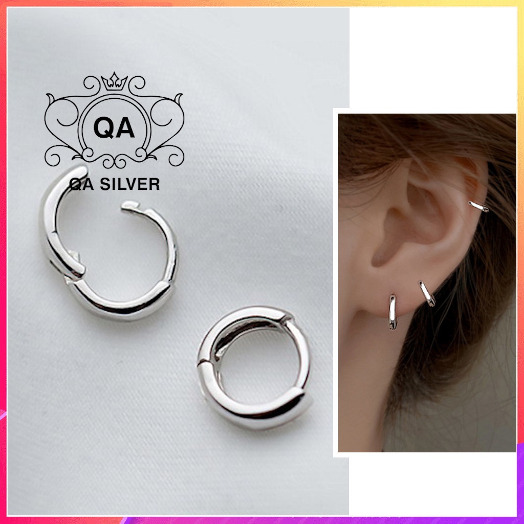 Khuyên tai bạc tròn dày khớp mở nam nữ bông tai tròn chốt lẫy S925 HOOP Silver Earrings QA SILVER EA190703