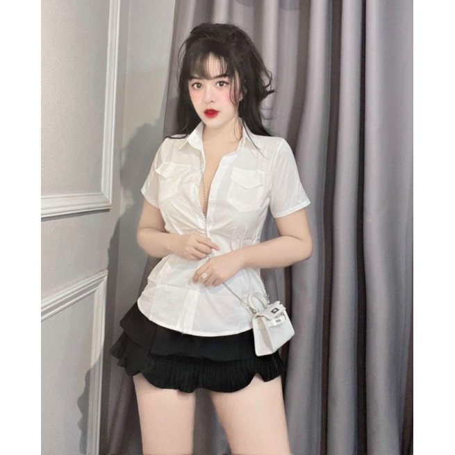 ÁO SƠ MI HAI TÚI KATE DÀY MỊN CỔ TRỤ #UTRBPC