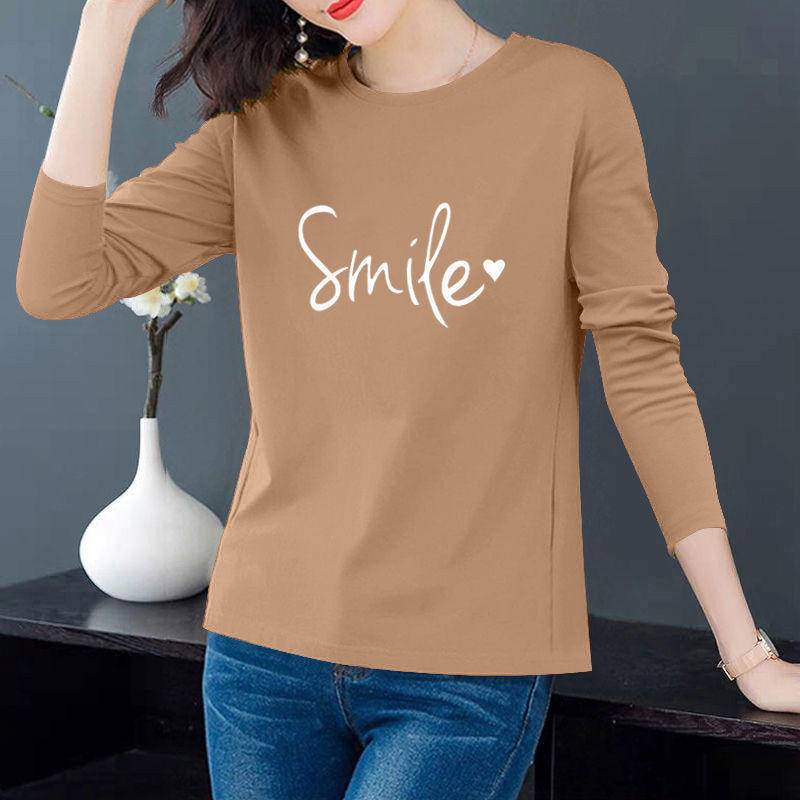 Áo thun cotton tay dài cổ tròn plus size cho phụ nữ trung niên