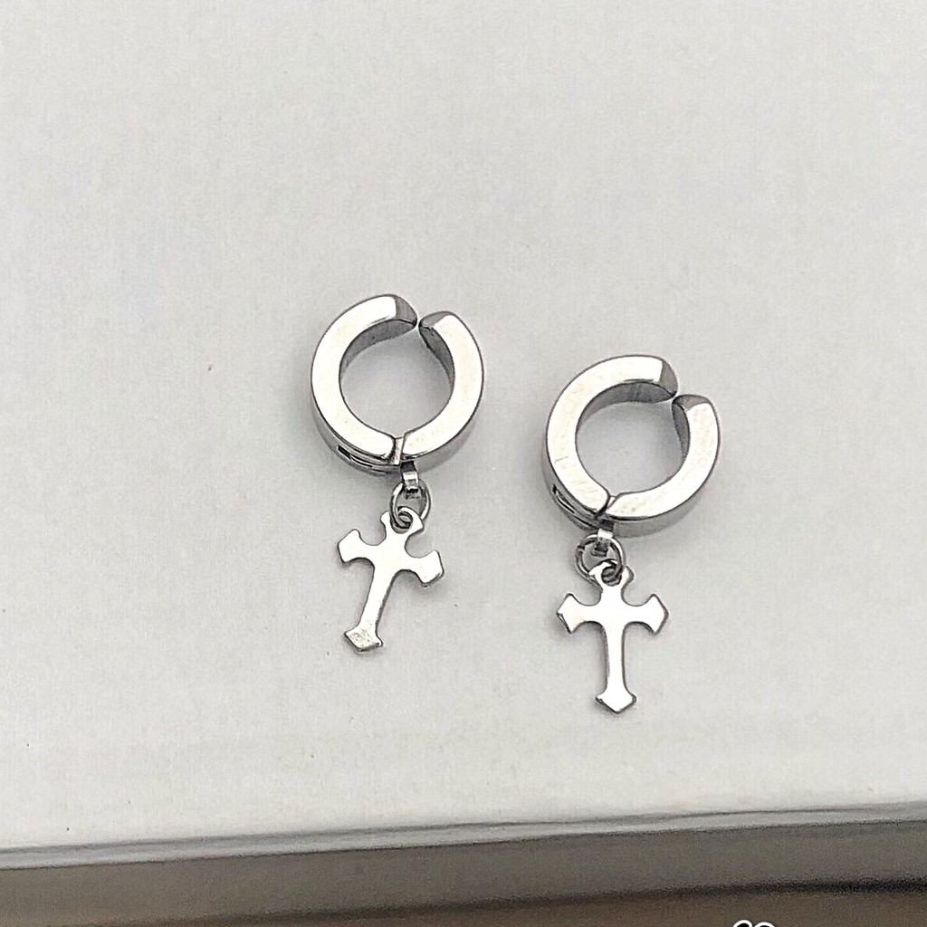 Cross Ear cuff kẹp tai titan thánh giá hoa cho nam nữ không cần xỏ lỗ không gỉ không đen không dị ứng