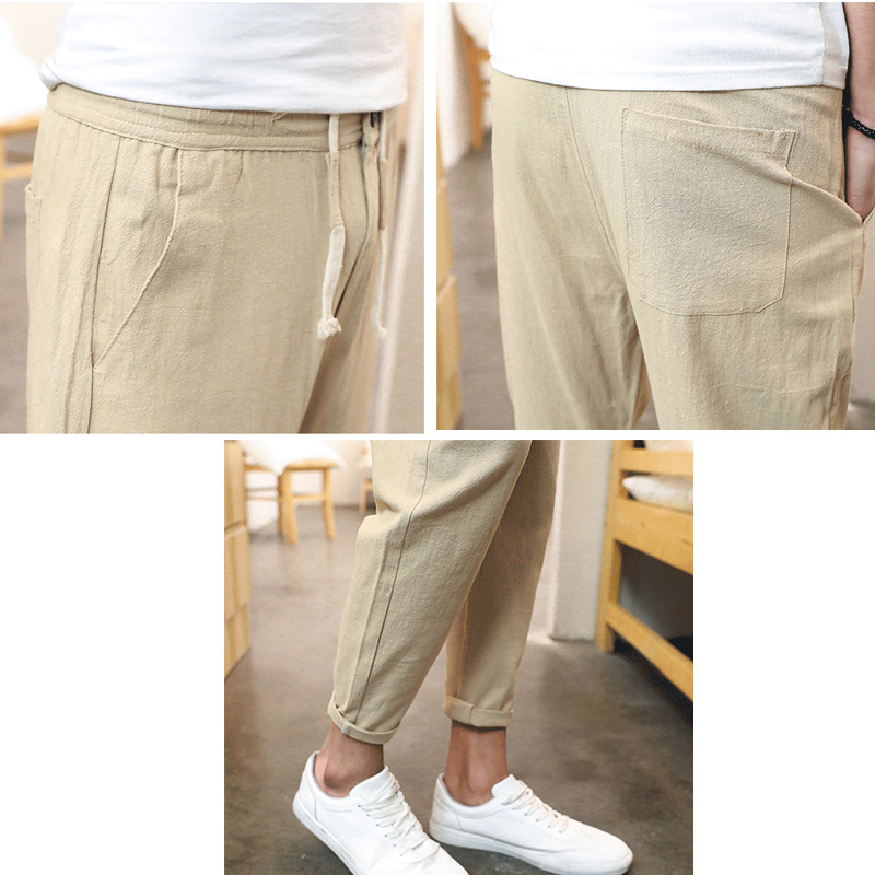 Men's Pants Cotton Plain Trousers Casual Pant